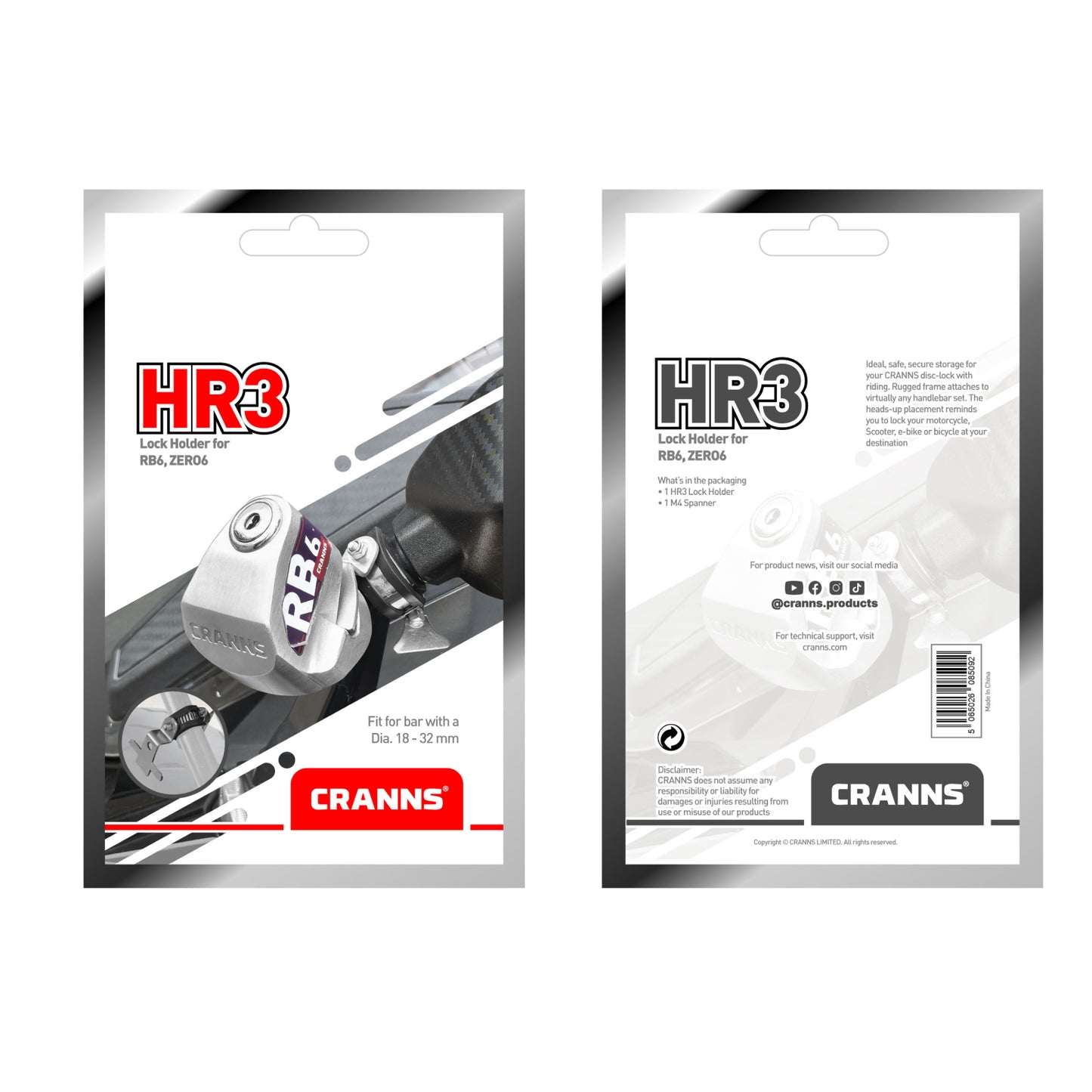 Cranns HR3 Lock holder for RB6, Zero6 disc lock - Stainless steel 304 - Motorcycle Lock accessory