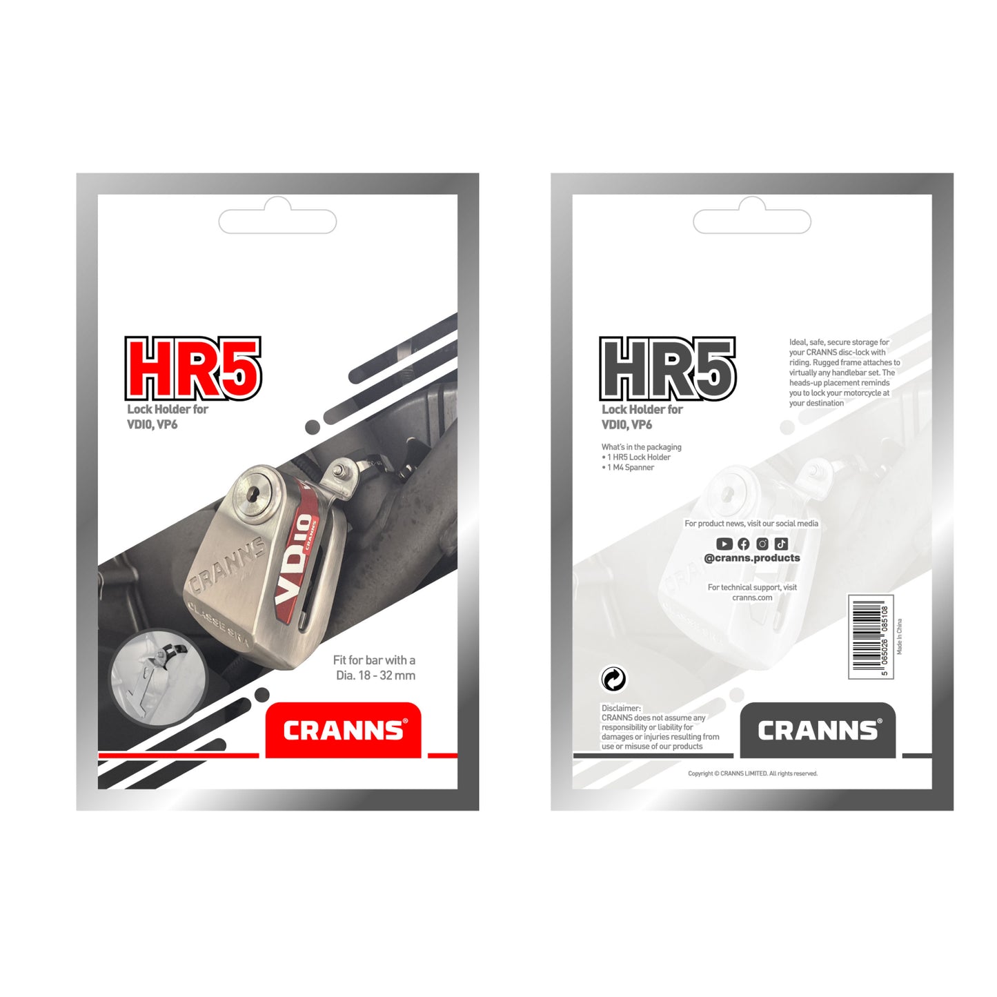 Cranns HR5 Lock holder for VD10, VP6 disc lock - Stainless steel 304 - Motorcycle Lock accessory