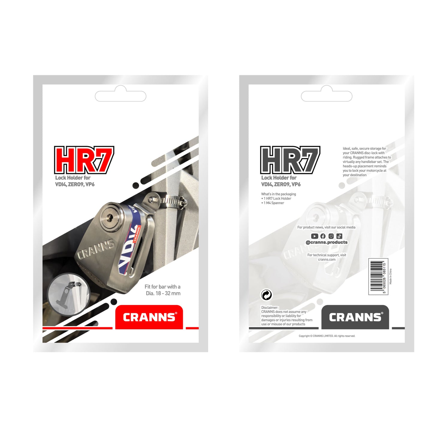 Cranns HR7 Lock holder for VD14, Zero9, VP6 disc lock - Stainless steel 304 - Motorcycle Lock accessory