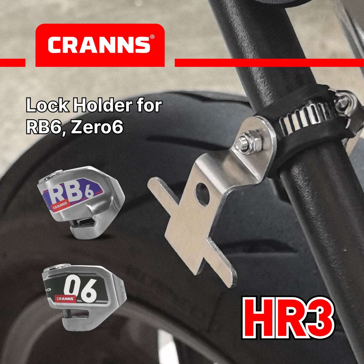 Cranns HR5 Lock holder for VD10, VP6 disc lock - Stainless steel 304 - Motorcycle Lock accessory