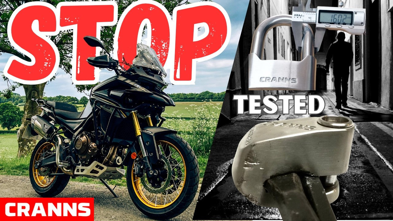 Load video: Cranns VD10 + PM70 (Alarm disc lock + Pad lock) review, Motorcycle security - Antivol