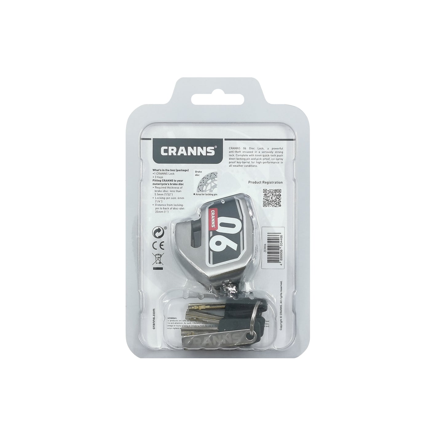 CRANNS Zero6 304 Stainless Steel Disc Lock, Antivol Moto Bloque Disque
